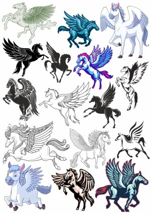 Collection of Colorful and Black Pegasus Horse Vectors Free Vector