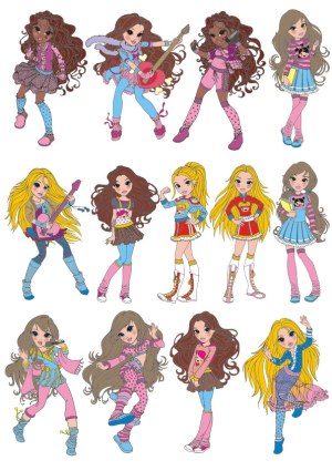 Set of Colorful Cartoon Girls in Various Outfits and Poses Free Vector