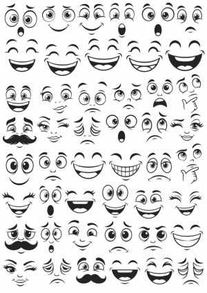 Collection of Black and White Cartoon Facial Expressions and Emotions Free Vector