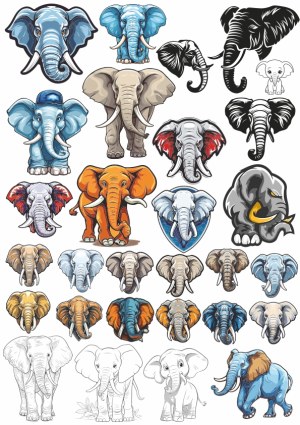 Collection of Diverse Elephant Vector Illustrations Free Vector