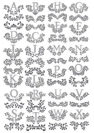 Decorative Floral Alphabet Letters with Frame Ornaments Free Vector