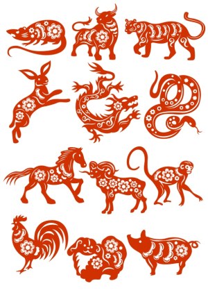 Chinese Zodiac Animals Decorative Vector Set Free Vector