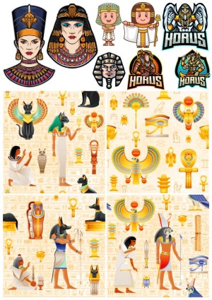 Set of Ancient Egyptian Theme Vector Illustrations and Mascots Free Vector
