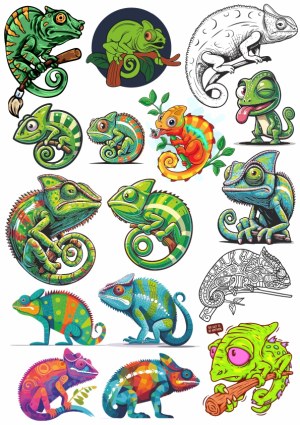 Colorful Cartoon and Stylized Chameleon Vector Illustrations Free Vector