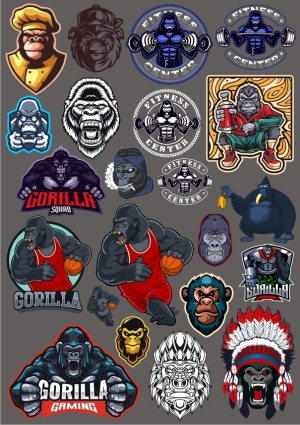 Collection of Gorilla and Fitness Gaming Vector Logos Free Vector