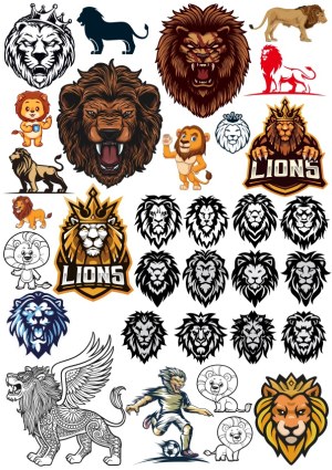 Lion-themed vector illustrations and logos Free Vector