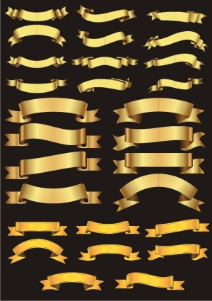 Set of Gold Ribbon Banners in Various Shapes and Styles Free Vector