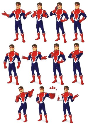 Superhero Character in Various Poses and Gestures Free Vector