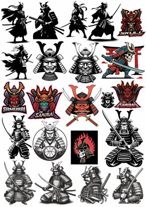 Collection of Samurai and Oni Warrior Vector Illustrations and Logos Free Vector