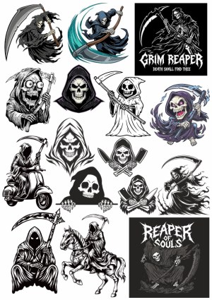 Grim Reaper Vector Collection with Scythes and Skeletons Free Vector