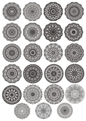 Set of 24 Intricate Black and White Mandala Designs Free Vector