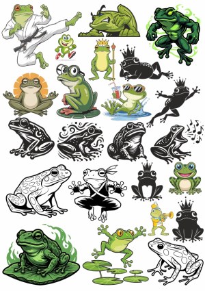Variety of Cartoon and Stylized Frog Illustrations Free Vector