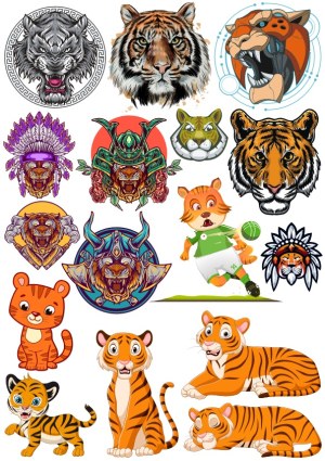 Diverse Tiger and Wild Cat Vector Illustrations Free Vector