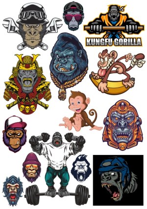 Collection of Stylized Gorilla and Monkey Vector Illustrations Free Vector