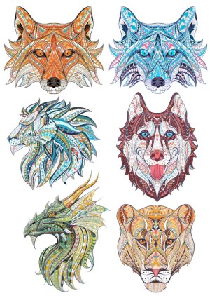 Intricate Geometric Animal Faces Vector Set Free Vector
