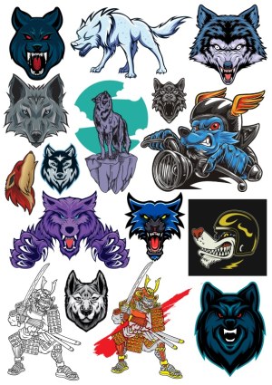 Collection of Aggressive Wolf and Samurai Vector Illustrations Free Vector