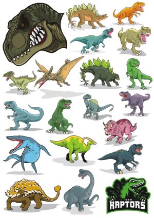 Collection of Colorful Dinosaur and Prehistoric Reptile Vector Illustrations Free Vector