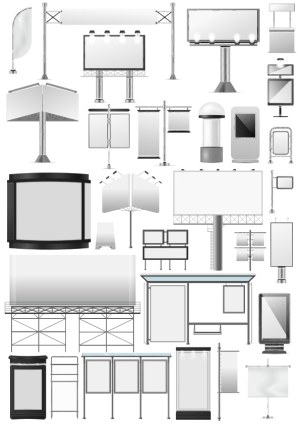 Collection of Various Outdoor Advertising Billboard and Signage Vector Illustrations Free Vector