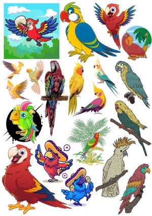 Collection of Colorful Parrot and Cockatoo Vector Illustrations Free Vector