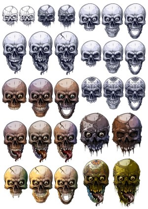 Detailed Vector Set of Horror Skulls with Various Expressions and Decay Stages Free Vector