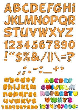 Colorful Cartoon Style Alphabet and Number Sets with Symbols Free Vector