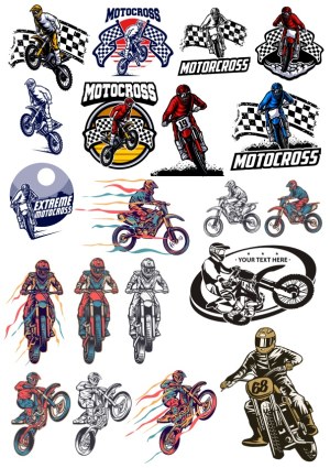 Collection of Motocross Rider Vector Illustrations Free Vector