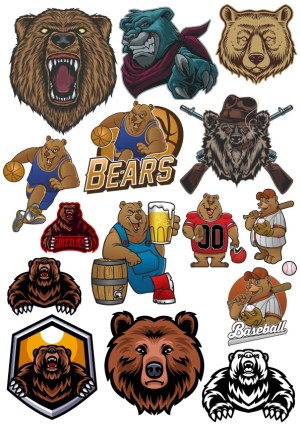 Collection of Bear-Themed Vector Mascots and Sports Logos Free Vector