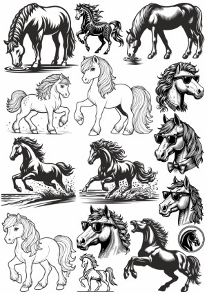 Black and White Horse Vector Illustrations Set Free Vector