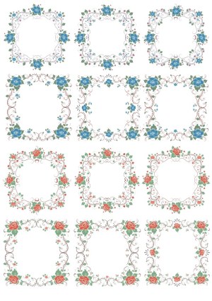 Floral Decorative Vector Frames with Blue and Red Roses Free Vector
