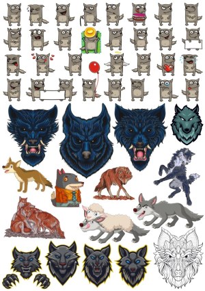 Wolf and Dog Cartoon and Graphic Illustrations Collection Free Vector