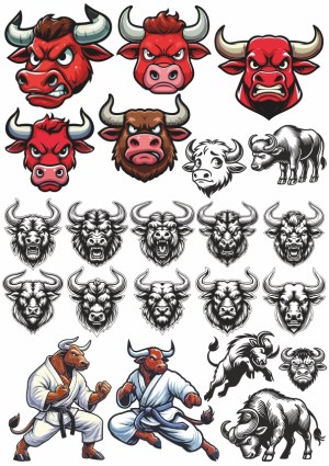 Collection of Angry Bull and Buffalo Mascot Vector Illustrations Free Vector