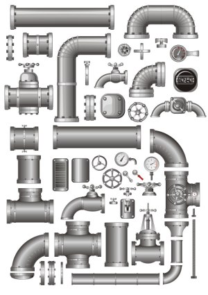 Industrial Metal Pipe and Valve Vector Set Free Vector