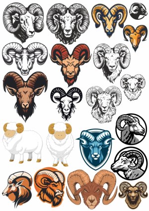 Collection of Ram and Sheep Head Vector Illustrations Free Vector