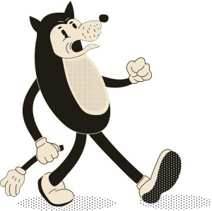 Vintage Cartoon Walking Wolf Character Vector Free Vector