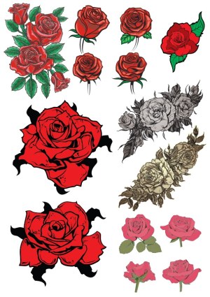Collection of Stylized Red and Sepia Rose Vector Illustrations Free Vector