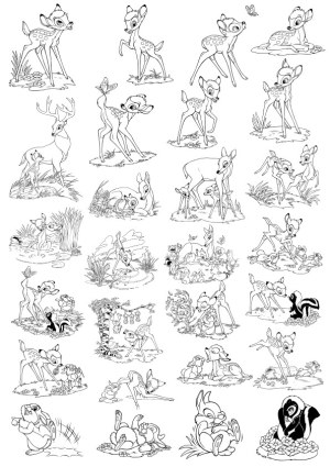 Black and White Vector Illustrations of Young Deer and Forest Animals Free Vector