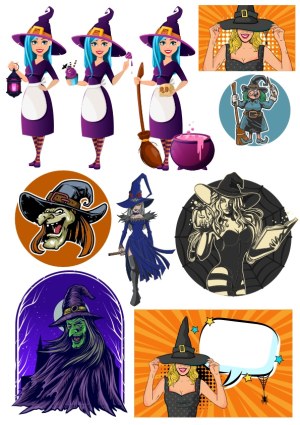 Collection of Cartoon and Gothic Witch Characters and Elements Free Vector