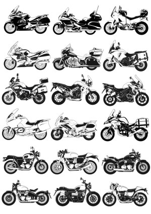 Set of Detailed Black and White Motorcycle Vector Silhouettes Free Vector