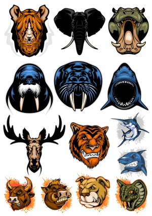 Collection of Fierce Animal Head Vector Illustrations Free Vector