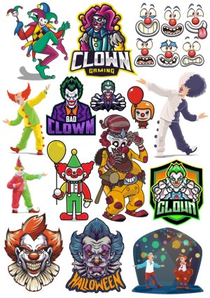 Collection of Colorful Clown and Joker Character Illustrations and Emojis Free Vector