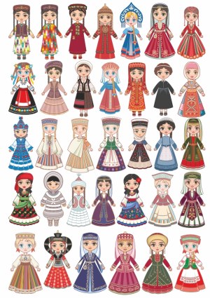 Collection of Girls in Traditional Dresses from Various Cultures Free Vector