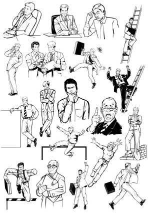 Businessmen in Various Poses and Actions Vector Set Free Vector