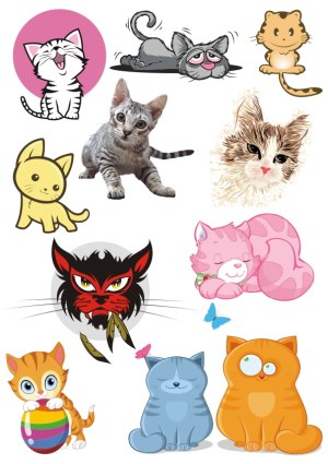 Collection of Cartoon and Realistic Cat Illustrations Free Vector