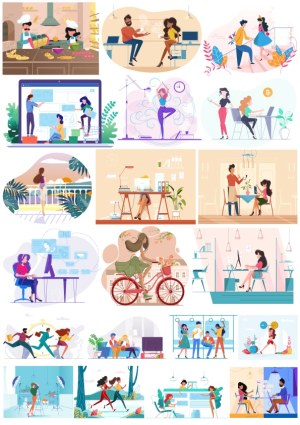 Collection of Everyday Life and Work Vector Illustrations Free Vector
