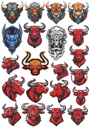 Collection of Bull and Bison Head Vector Illustrations Free Vector