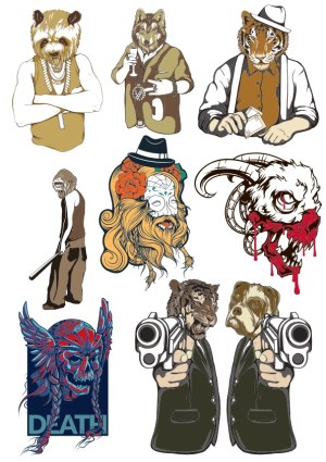 Anthropomorphic Animal Characters and Fantasy Skull Vectors Free Vector
