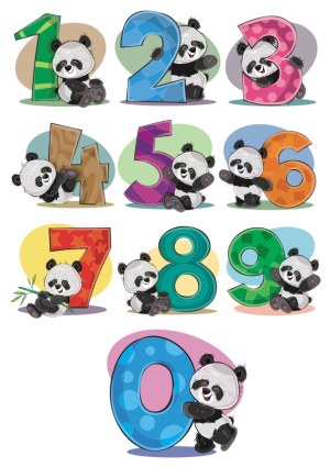 Cute Panda Numbers 0-9 Colorful Cartoon Vector Free Vector
