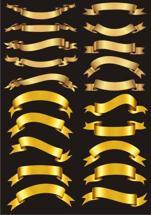 Collection of Golden Decorative Ribbon Banners Free Vector