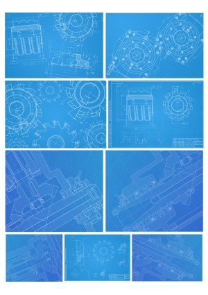 Set of Detailed Mechanical Engineering Blueprints Free Vector