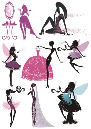 Elegant Silhouettes of Fashion and Fairy Figures Free Vector